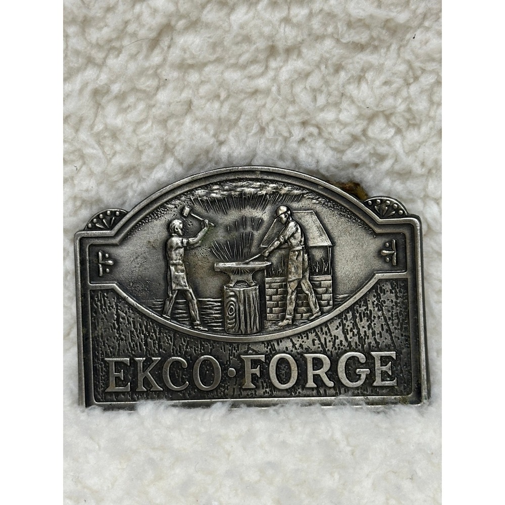 EKCO FORGE Belt Buckle Blacksmith Anvil Relief Silver Tone Vintage